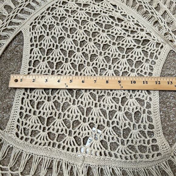 Sioni mesh crochet beige tan open front waterfall front SZ SM Swimsuit cover up - Picture 7 of 9